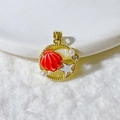 Golden ocean charm pendant with red shell star and pearls for DIY jewelry making - Round Frame Red Scallop-Gold (5)