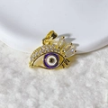 Macro detail of 18k gold evil eye pendant with blue enamel and sparkling cubic zirconia - Blue Gemstone Classic Style (4)