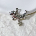 Polished silver dachshund pendant with sparkling stars and crystal collar charm - Silver Dachshund Dog Pendant (2) (Pendant Only (Without Chain))