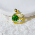 Gold marine pendant with green enamel seashell, white star and pearl accents - Round Frame Green Scallop-Gold (6)