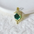 Golden dolphin charm with emerald green gemstone and cubic zirconia pavé detailing - Gold Dolphin with Emerald Green Faceted Gemstone (Pendant Only)