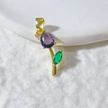 Pendentif tulipe exquis en or avec zircon goutte violette et pierre de feuille verte - Base Dorée Zircon Violet Tulipe
