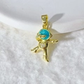Golden astronaut pendant in dab pose with blue glitter mask and cubic zirconia accents - Gold Blue Face Dab Astronaut (10)