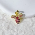 Gold plated honey bee pendant with micro-pave cubic zirconia and red enamel wings - Red White Striped Body Gold Frame Style