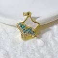 Pendentif étoile vintage doré avec cristaux bleus et blancs sur fond de tissu blanc - Étoile Bleu Blanc Dorée (16)