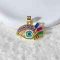 18k gold Evil Eye pendant with colorful zircon eyelashes and blue enamel inlay - Multicolor Gradient Eyelash Style (2)
