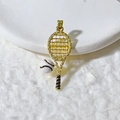 Tennis racket pendant in gold finish with white rhinestones and sports theme detail - Gold Tennis Racket
