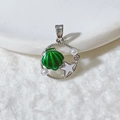 Silver fish pendant with green enamel shell, white starfish and pearl accents - Round Frame Green Scallop-Silver (7)
