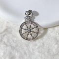 Macro shot of silver ship wheel charm with crown top and micro-set cubic zirconia - Crown Ship Rudder Nautical Style (5)