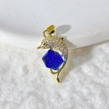 Dolphin pendant in gold finish with blue crystal and white cubic zirconia pave setting - Gold Dolphin with Deep Blue Faceted Main Stone (Pendant Only)