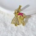 Golden mother and child pendant with white zircons and red gemstones on a necklace - Gold Mother and Child (11)