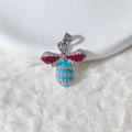 Bee pendant crafted with red enamel wings, blue body, and zircon stones on a white base - Dark Red Wings Light Blue Body Style