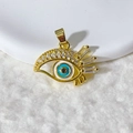18k gold plated evil eye pendant featuring sparkling eyelashes and blue crystal details - White Zirconia Eyelash Style (3)