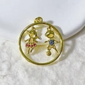 Gold circle charm with boy and girl figures in purple and blue rhinestones - Gold Duo Circle Style (6)