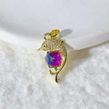 Golden dolphin pendant with sparkling white zircons and gradient purple crystal inlay - Gold Dolphin with Colorful Gradient Square Crystal (Pendant Only)