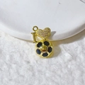 Golden football charm pendant featuring 'I Love Football' design with sparkling heart - Gold Love Soccer (Black & White)