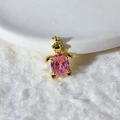 Gold turtle charm with faceted pink gemstone inlay and textured metal fins for DIY jewelry - Textured Gold Turtle with Oval Pink Gemstone (Pendant Only)