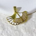 Gingko leaf pendant in gold and white enamel with micro-set zircon stones - Gold/White
