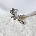 Detailed view of silver dragonfly pendant featuring pavé-set zircons and a drop-shaped stone - Dragonfly Silver Exquisite Pendant Only (Without Chain)