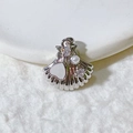 Seashell pendant with white pearl and sparkling zircon stones in silver finish - Scallop Shell-Silver (10)