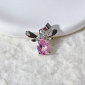 18K vergulde bijen-hanger met een grote ovale roze zirkoon en gepolijste zilveren vleugels - Bij Zilver Roze Zirconia Hanger Alleen (Zonder Ketting)