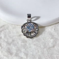 Macro detail of silver shell pendant featuring a central crystal and pave-set zircons - Silver Shell Style (2)