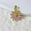 Macro detail of purple enamel daisy pendant with gold plating and zircon inlay - Light Purple Daisy (5)