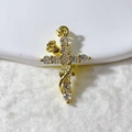 Gold cross pendant with zircon stones and a rose detail on a white textured background - Gold Rose Vine Cross Pendant Only (Without Chain) (4) / Gold White Zirconia