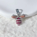 Micro-set zircon bee pendant with silver finish and colorful enamel striped details - Pink Wings Red White Striped Body Style
