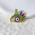 Pendentif œil porte-bonheur plaqué or 18k avec zircons colorés sur fourrure - Style Accents En Zirconium Vert (5)