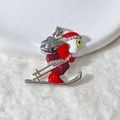 Skiing Santa Claus pendant in silver metal with red enamel and sparkling zircons - Silver Skiing Santa Style (2)