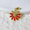Daisy pendant with red enamel petals and white zircon stones in gold-plated finish - Bright Red Daisy (1)