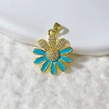 Macro detail of daisy flower pendant with blue enamel petals and white zircon inlay - Light Blue Daisy (2)