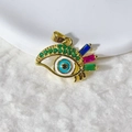 Pendentif œil porte-bonheur plaqué or 18 carats avec zircons et plumes - Style Pierres Colorées Mixtes (6)
