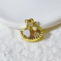 Golden shell pendant with white heart inlay, faux pearl and zircon accents - Heart Scallop Shell-Gold (14)