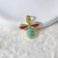 Golden bee pendant with red enamel wings and sparkling zircon stone accents - Red Wings Blue Gold Striped Body Gold Frame Style