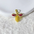 Gold bee pendant with yellow and red enamel plus micro-set white cubic zirconia stones - Red Gold Wings Yellow Body Gold Frame Style