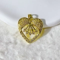 Gold plated heart pendant with wing design and micro-set white cubic zirconia stones - Gold Hollow Wings Heart Style (8)