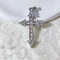 Exquisite silver cross pendant featuring baguette-cut and pavé-set cubic zirconia stones - Silver Baguette Cut Cross Pendant Only (Without Chain) (4)