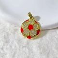 Colgante de fútbol bañado en oro con esmalte rojo y circonitas brillantes - Estilo de Fútbol Dorado Y Rojo (6)
