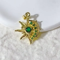 Gold-plated star and moon pendant with green zircon inlay for DIY jewelry design - Gold Celestial Green Stone Style (10)