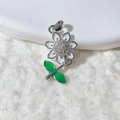 Daisy flower pendant with white enamel petals and green leaves for DIY jewelry making - White Daisy with Green Leaves (7)