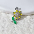 Daisy flower pendant with yellow petals, green leaves, and white cubic zirconia accents - Yellow Sunflower with Green Leaves (8)