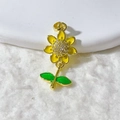Gold-plated copper sunflower pendant with yellow enamel and clear micro-paved zircons - Bright Yellow Sunflower with Stem and Leaves (9)