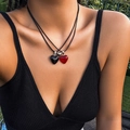 Vintage magnetic heart necklaces for couples with red and black heart pendants - Top And Pants / Red Black Wax Cord Magnetic Set (4381)