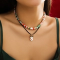 Detail of Christmas snowman reindeer necklace set with festive clay beads and elk pendant - Specification / Gold (4462K6)