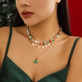 Three-layer Christmas necklace set with colorful beads, stars and tree pendant - Specification / Gold (4459)