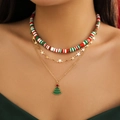 Close-up of three-layered Christmas choker with beaded strand and festive tree pendant - Christmas Tree Star 3-Layer Style (4459)