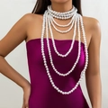 Meerlaagse barokke imitatie parelketting set met elegante witte kralen choker ontwerp - Zilver Stijl 4508