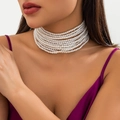 Elegante achtlaagse witte parelchoker ketting in een Franse vintage barokke stijl - Zilver Stijl 6046